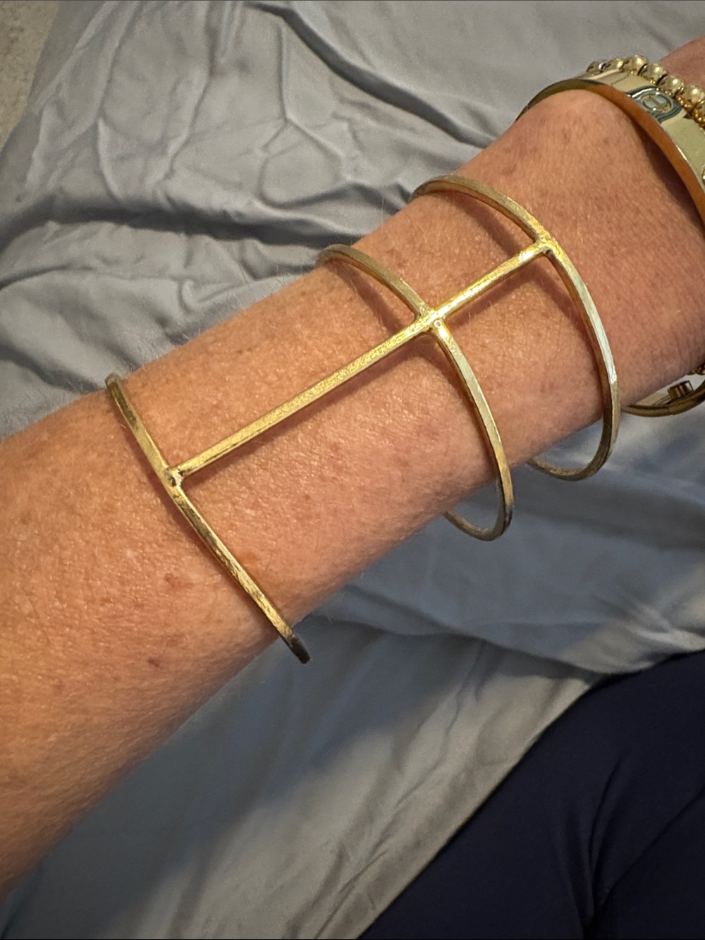 Modern Gold Open Cuff Bracelet - Sculptural Multi-Band Design